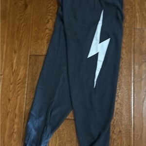 Aviator Nation Black Joggers with White Lightning Bolt